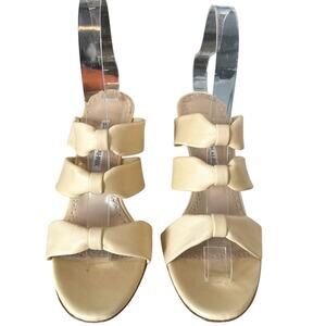 Manolo Blahnik Gyrica Bow Leather Mule Sandals Tan Heel EU 37.5